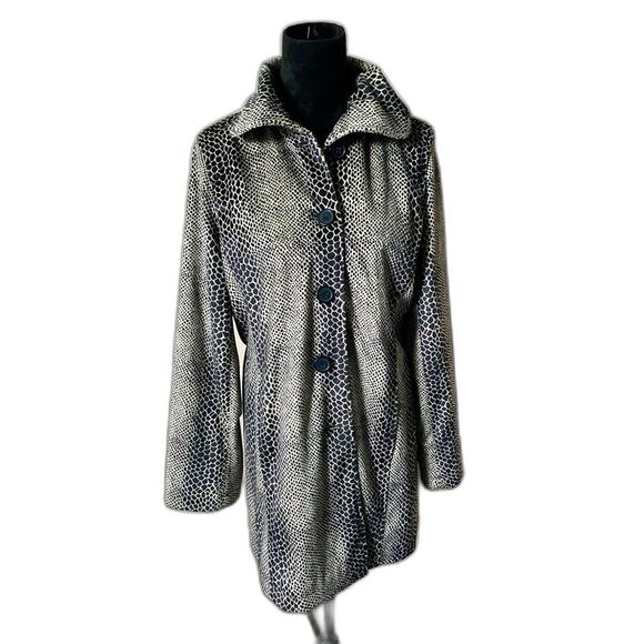 DENNIS BASSO faux fur coat GLAM fancy animal print snakeskin soft warm sz S - Picture 1 of 11